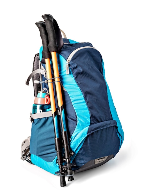 Photo backpack and trekking poles