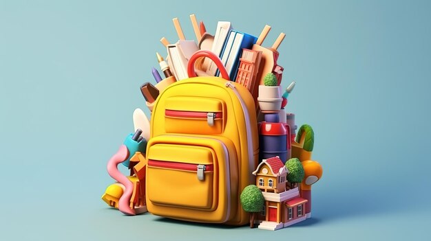 Backpack with different school stationery generative ai