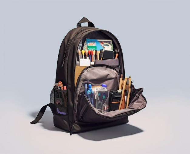 Backpack with school accessories