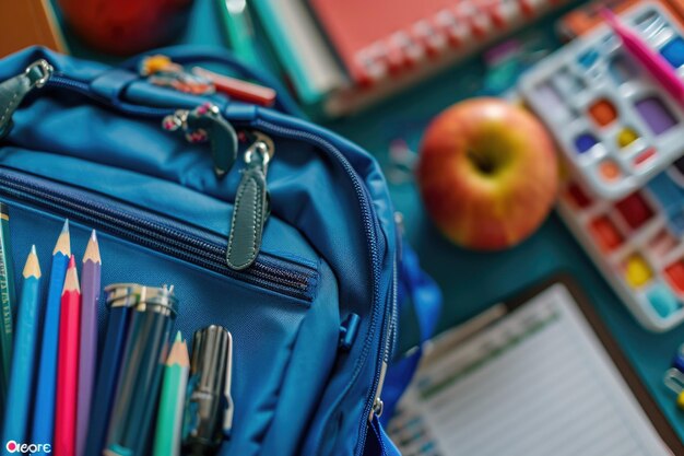 Photo backpack with school supplies