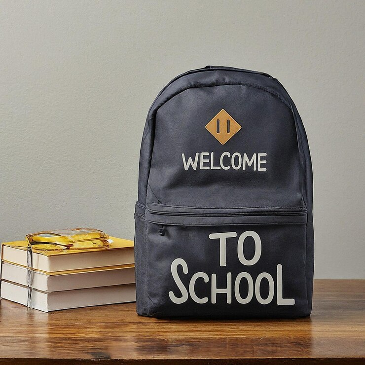 Photo a backpack with the words welcome to school on it