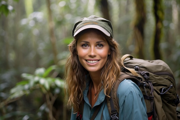 Photo backpacker exploring borneo rainforest
