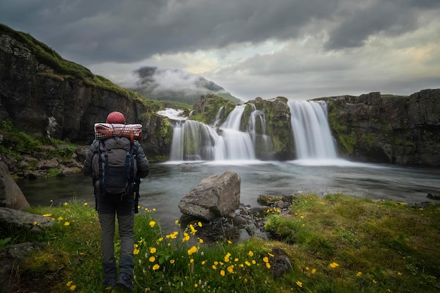 Backpacker in nature