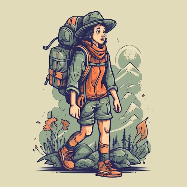 backpacker plat illustratie getekend in adobe illustrator