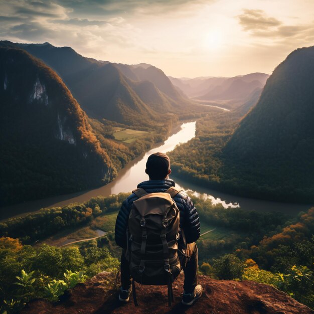 Backpacker with a nice nature view scenery