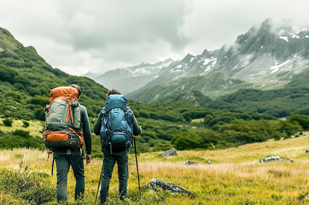 Backpackers exploring remote and untouched natural settings