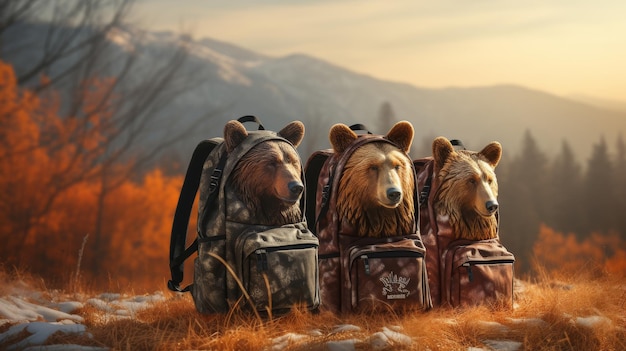 Photo backpacks resting on a sandy beach