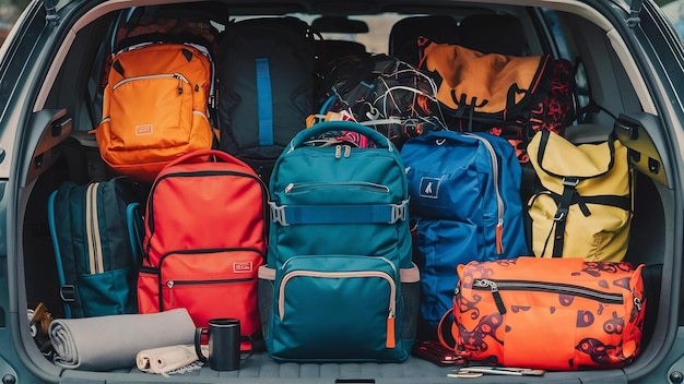 Backpacks in the trunk of a car