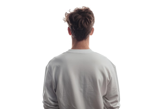 Backside view of young man isolated on white background