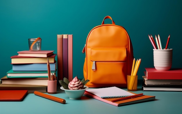 BacktoSchool Concept rugzak en boeken AI