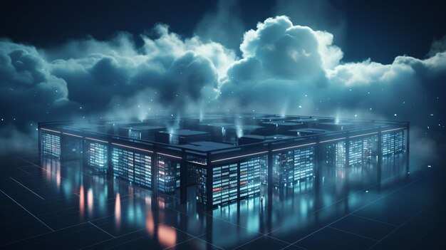 Photo backup cloud data service center 3d rendering