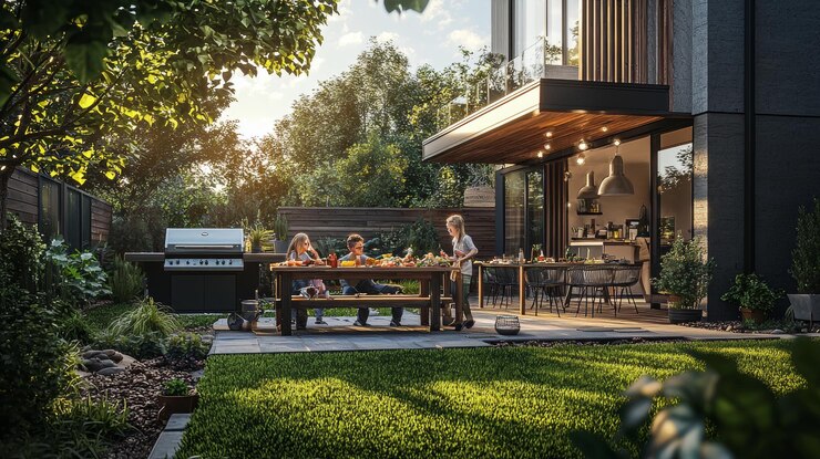 Photo backyard barbecue with friends and family