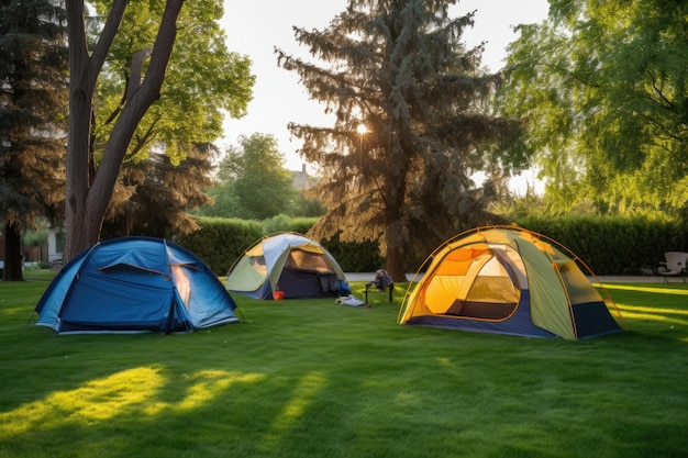 写真 週末の自然の中でのキャンプに最適な裏庭テント