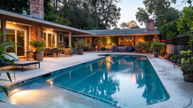 Backyard With Pool and Patio Furniture