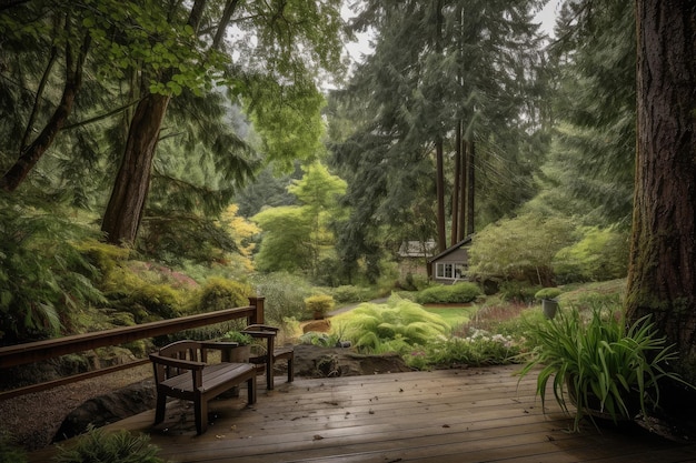 Backyard with view of forest showcasing wildlife among the trees