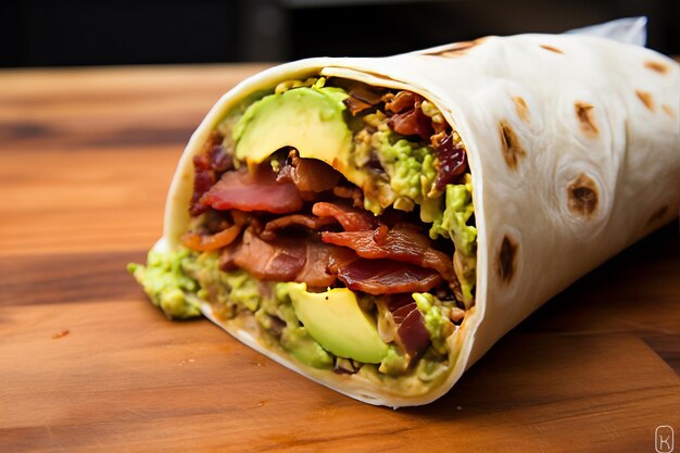 Photo bacon and avocado breakfast burrito