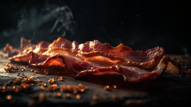 A bacon on a black background