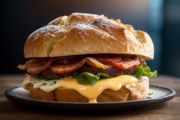 Premium AI Image | A bacon burger with cheese and bacon on a bun