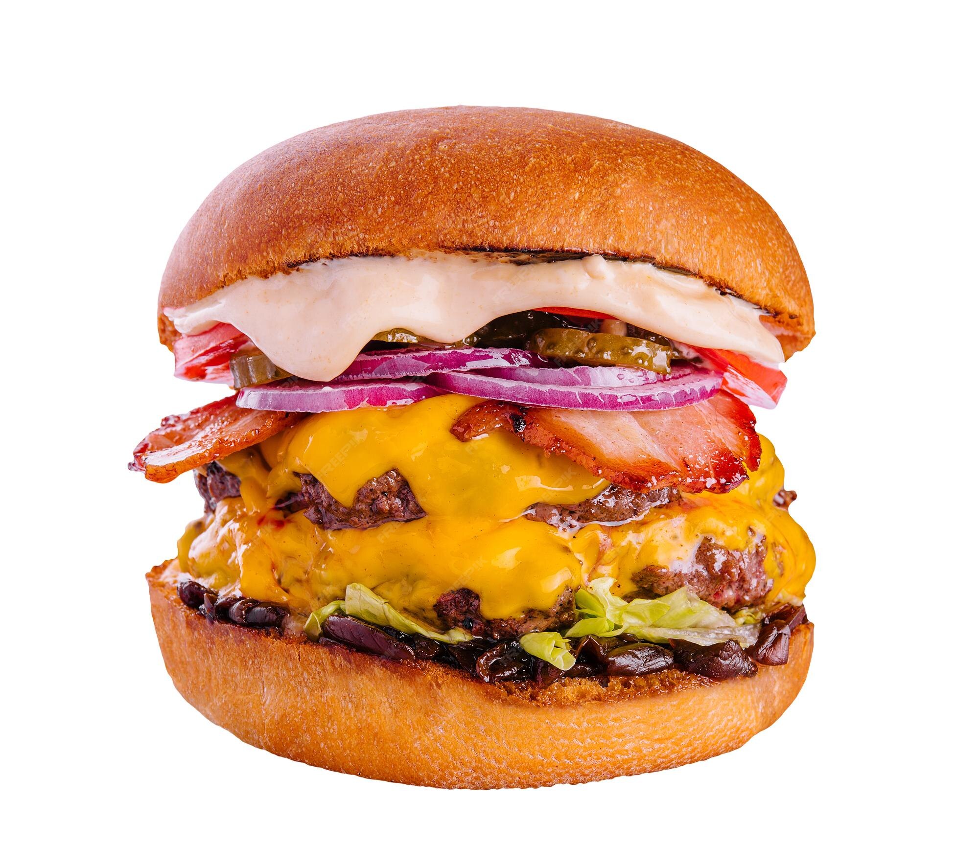 Premium Photo | Bacon cheese burger with beef patty tomato onion