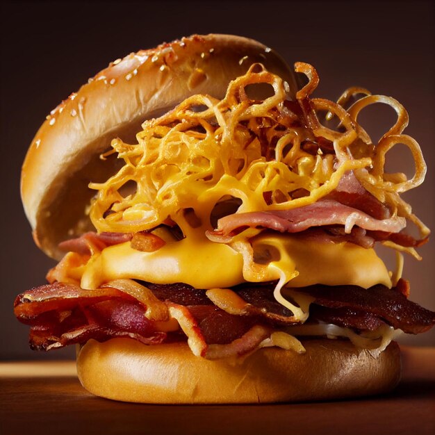 Premium AI Image | A bacon and cheese burger with cheese on top