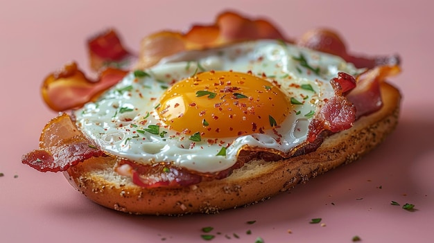 Bacon and Egg Sandwich on Pink Surface