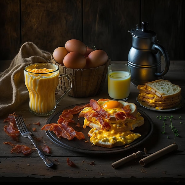 Bacon, eggs and toast breakfast