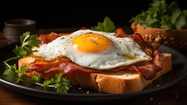 Bacon en gebakken ei op een geroosterd brood