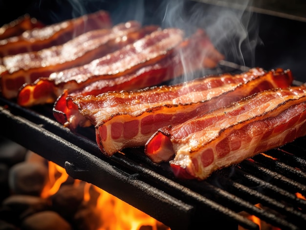 Bacon on a grill closeup shot