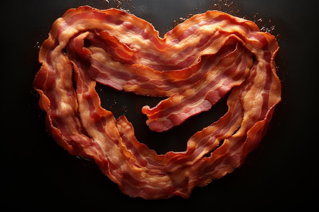 Photo bacon heart shaped in a pan