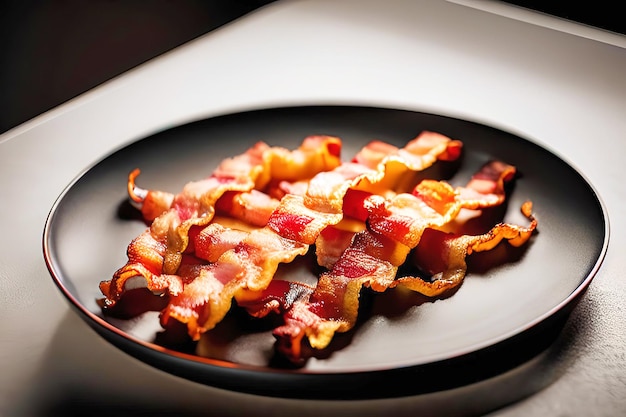 Bacon on a plate with a dark background