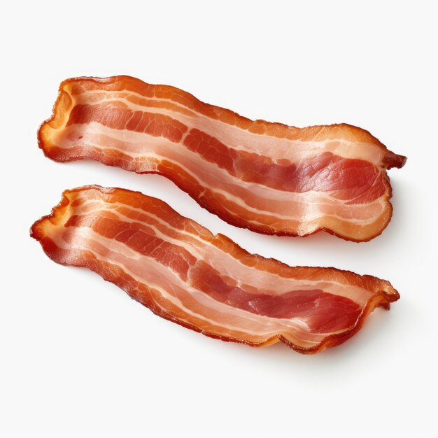 Foto bacon strips ontketen ultra-realistische 12k-beelden met een ongerepte witte achtergrond