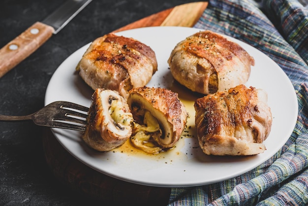 Baconwrapped button mushrooms stuffed with cheese