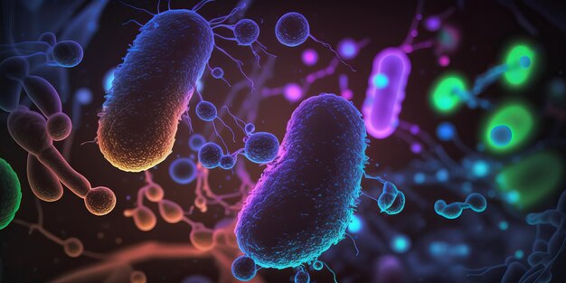 Bacteria cells under microscope background Bacteria disease epidemic Generative Ai