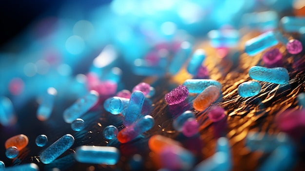 Бактерии под микроскопом, фотография, созданная искусственным интеллектом