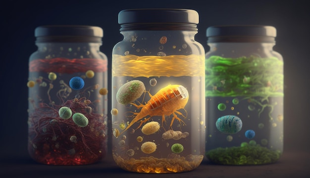 Bacteria in transparent jars generative AI