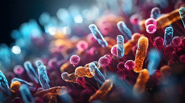 Фото Бактерии под микроскопом, фотография, созданная искусственным интеллектом
