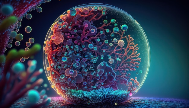 Bacteria and virus cells World under the microscope created with Generative AI technology