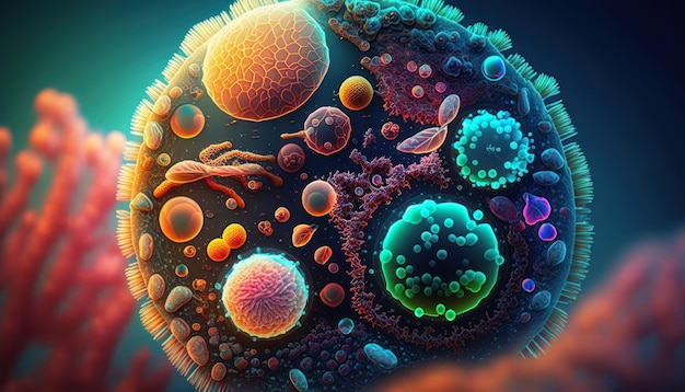 Bacteria and virus cells World under the microscope created with Generative AI technology