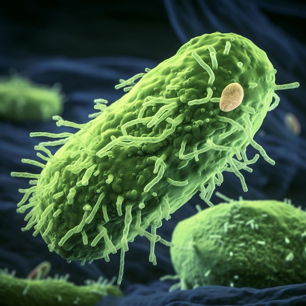 Photo bacteria with flagella green color