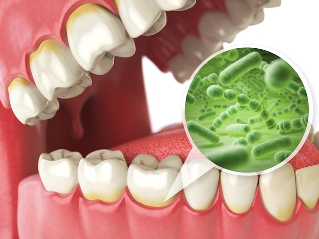 Bacteriën en virussen rond tand Tandhygiëne medisch concept