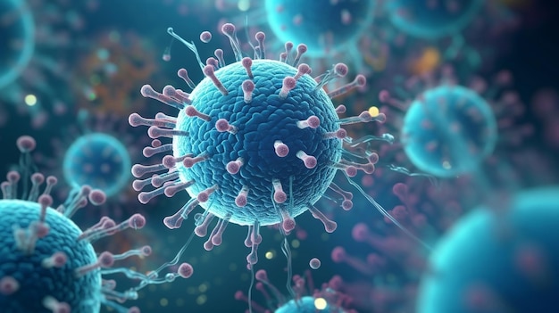 Bacteriën Virus Microscopisch beeld close-up 3D render Generatieve Ai