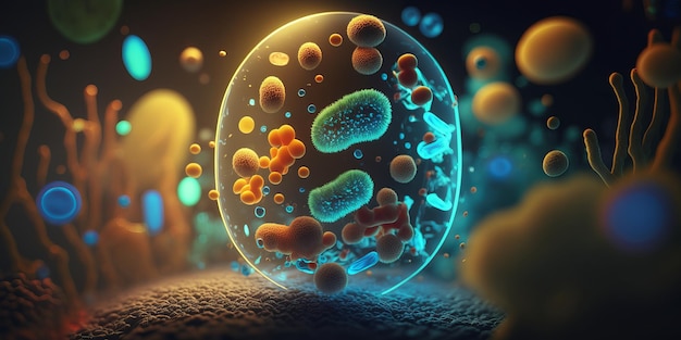 Bacteriëncellen onder microscoopachtergrond Bacteriënziekte-epidemie Generatieve Ai