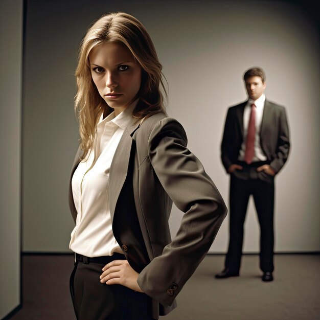 bad boss approaching working woman from behind