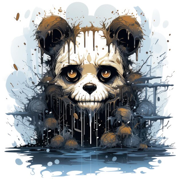 Foto bad evil panda met splash waterverf illustratie in de witte geïsoleerde achtergrond