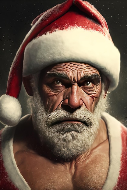 Bad Santa Santa Claus illustratie concept art design Portret kijken naar camera Generatieve AI