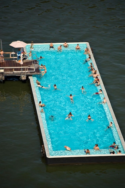 Badeschiff bathing ship public swimming pool river Spree Berlin Germany