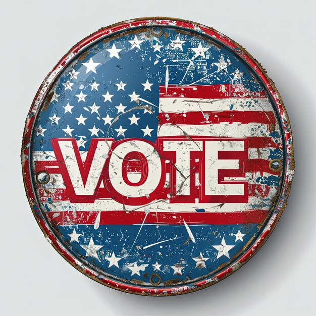 Photo badge for the american presidential election and a label for voting vote