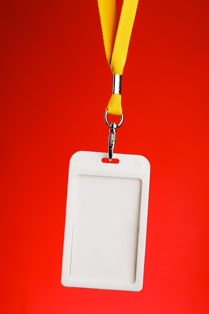 badge for identification with the name and a yellow cord empty space for text