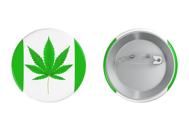 Distintivo con marijuana medica o cannabis foglia di canapa segno su sfondo bianco. rendering 3d