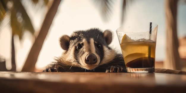 アナグマは海辺のリゾートで夏休みを過ごし、夏のビーチでリラックス